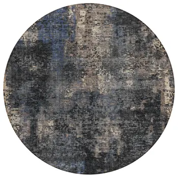8' Charcoal Gray And Silver Round Abstract Washable Indoor Outdoor Area Rug