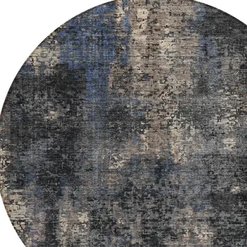 8' Charcoal Gray And Silver Round Abstract Washable Indoor Outdoor Area Rug