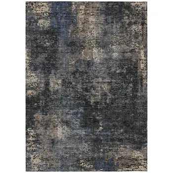 9' X 12' Charcoal Gray And Silver Abstract Washable Indoor Outdoor Area Rug