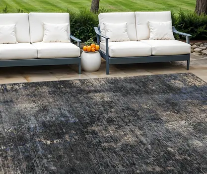 10' X 14' Charcoal Gray And Silver Abstract Washable Indoor Outdoor Area Rug