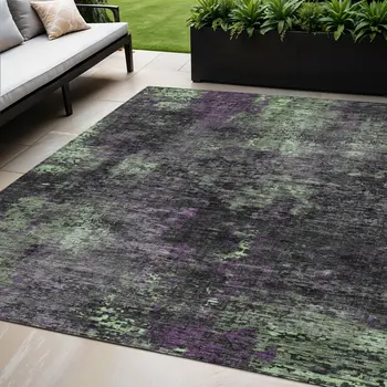 5' X 8' Gray Purple And Charcoal Abstract Washable Indoor Outdoor Area Rug