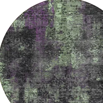 8' Gray Purple And Charcoal Round Abstract Washable Indoor Outdoor Area Rug