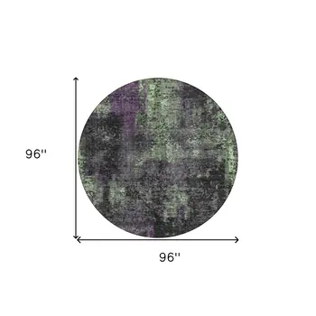 8' Gray Purple And Charcoal Round Abstract Washable Indoor Outdoor Area Rug