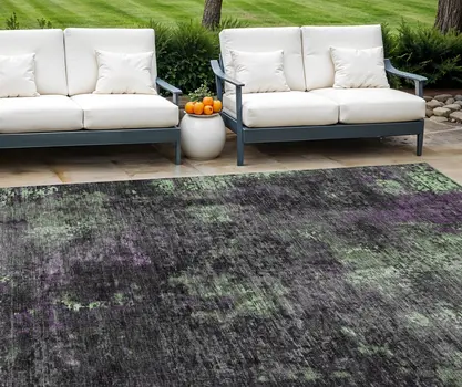 8' X 10' Gray Purple And Charcoal Abstract Washable Indoor Outdoor Area Rug
