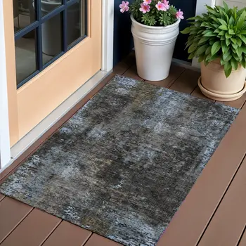 3' X 5' Graphite Charcoal And Silver Abstract Washable Indoor Outdoor Area Rug