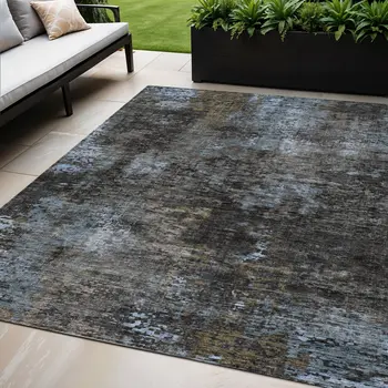 5' X 8' Graphite Charcoal And Silver Abstract Washable Indoor Outdoor Area Rug