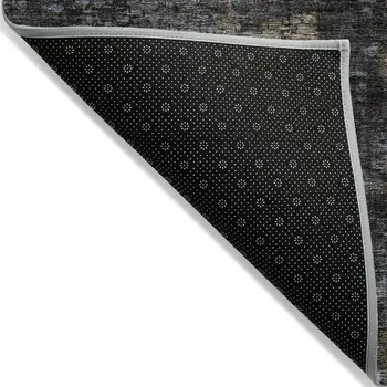 5' X 8' Graphite Charcoal And Silver Abstract Washable Indoor Outdoor Area Rug