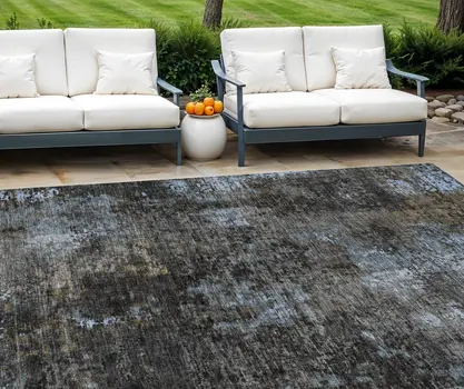 8' X 10' Graphite Charcoal And Silver Abstract Washable Indoor Outdoor Area Rug