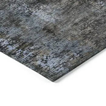 10' X 14' Graphite Charcoal And Silver Abstract Washable Indoor Outdoor Area Rug