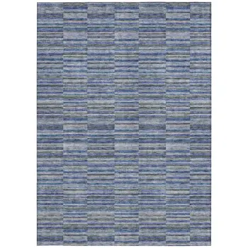 3' X 5' Navy Blue And Denim Blue Striped Washable Indoor Outdoor Area Rug