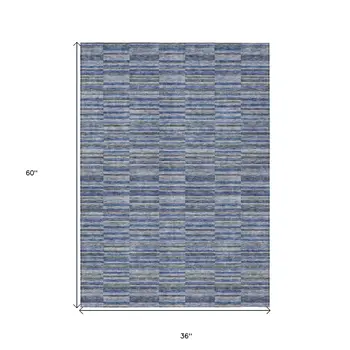 3' X 5' Navy Blue And Denim Blue Striped Washable Indoor Outdoor Area Rug