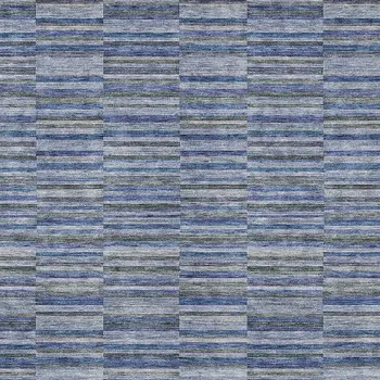 3' X 5' Navy Blue And Denim Blue Striped Washable Indoor Outdoor Area Rug