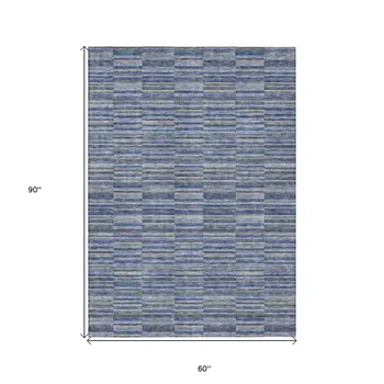 5' X 8' Navy Blue And Denim Blue Striped Washable Indoor Outdoor Area Rug