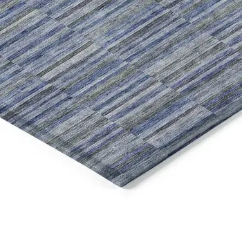 5' X 8' Navy Blue And Denim Blue Striped Washable Indoor Outdoor Area Rug