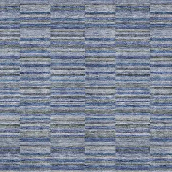 5' X 8' Navy Blue And Denim Blue Striped Washable Indoor Outdoor Area Rug