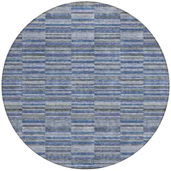 8' Navy Blue And Denim Blue Round Striped Washable Indoor Outdoor Area Rug