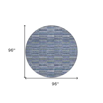 8' Navy Blue And Denim Blue Round Striped Washable Indoor Outdoor Area Rug