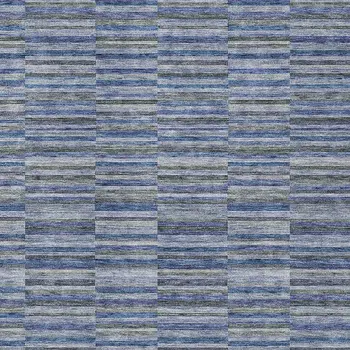 8' X 10' Navy Blue And Denim Blue Striped Washable Indoor Outdoor Area Rug
