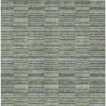 3' X 5' Olive Green And Gray Striped Washable Indoor Outdoor Area Rug