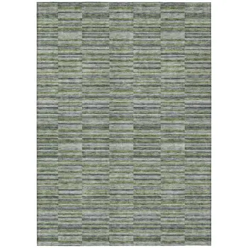 5' X 8' Olive Green And Gray Striped Washable Indoor Outdoor Area Rug