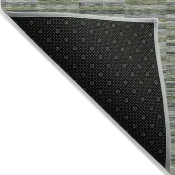 5' X 8' Olive Green And Gray Striped Washable Indoor Outdoor Area Rug