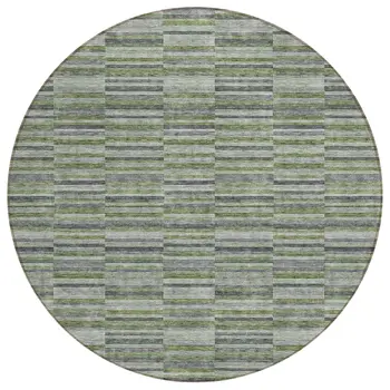 8' Olive Green And Gray Round Striped Washable Indoor Outdoor Area Rug