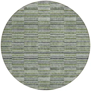 8' Olive Green And Gray Round Striped Washable Indoor Outdoor Area Rug