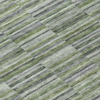 8' Olive Green And Gray Round Striped Washable Indoor Outdoor Area Rug