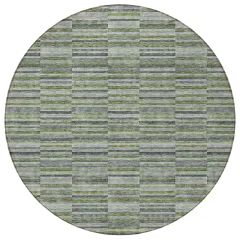 8' Olive Green And Gray Round Striped Washable Indoor Outdoor Area Rug