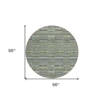 8' Olive Green And Gray Round Striped Washable Indoor Outdoor Area Rug