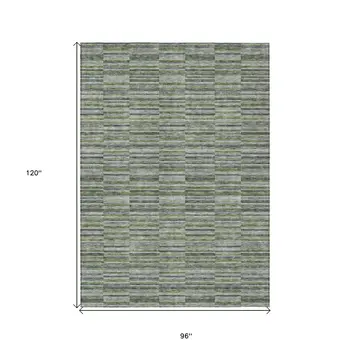 8' X 10' Olive Green And Gray Striped Washable Indoor Outdoor Area Rug