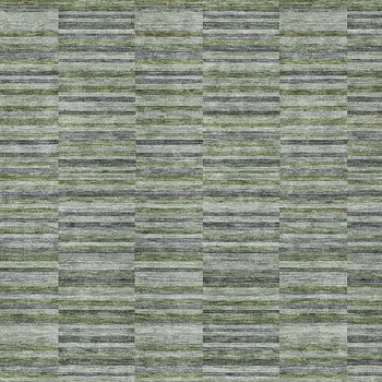 8' X 10' Olive Green And Gray Striped Washable Indoor Outdoor Area Rug