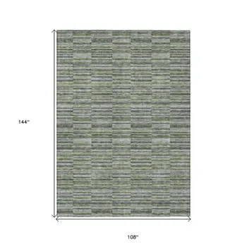 9' X 12' Olive Green And Gray Striped Washable Indoor Outdoor Area Rug