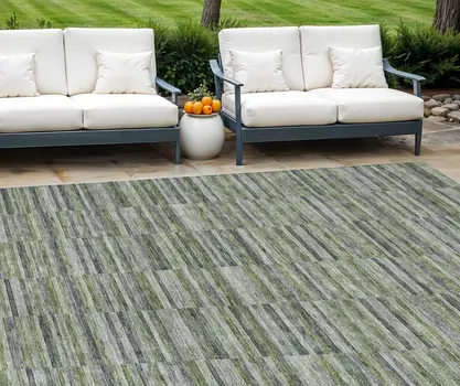 9' X 12' Olive Green And Gray Striped Washable Indoor Outdoor Area Rug