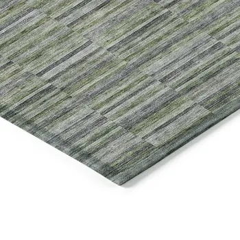 9' X 12' Olive Green And Gray Striped Washable Indoor Outdoor Area Rug