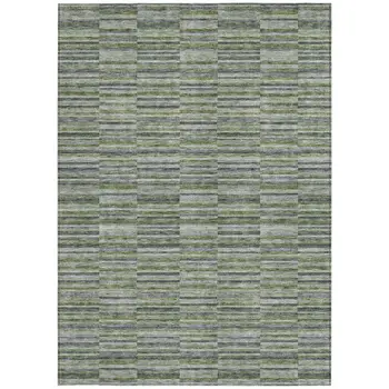 9' X 12' Olive Green And Gray Striped Washable Indoor Outdoor Area Rug