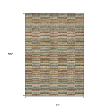 8' X 10' Orange Copper And Gray Striped Washable Indoor Outdoor Area Rug