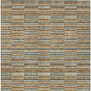 9' X 12' Orange Copper And Gray Striped Washable Indoor Outdoor Area Rug
