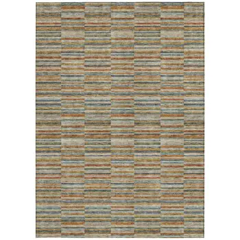 10' X 14' Orange Copper And Gray Striped Washable Indoor Outdoor Area Rug