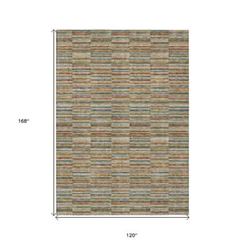 10' X 14' Orange Copper And Gray Striped Washable Indoor Outdoor Area Rug