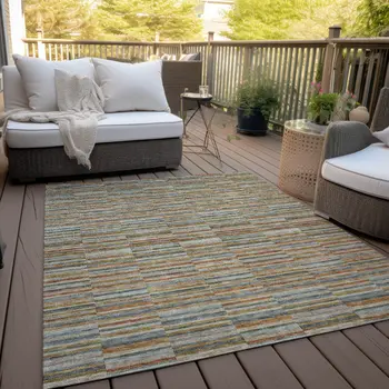 10' X 14' Orange Copper And Gray Striped Washable Indoor Outdoor Area Rug