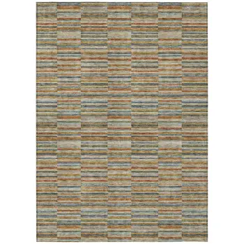 10' X 14' Orange Copper And Gray Striped Washable Indoor Outdoor Area Rug