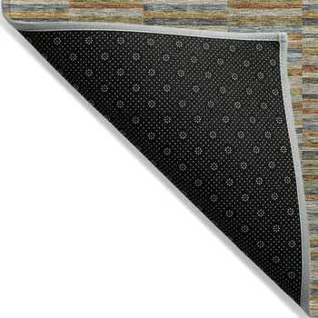 10' X 14' Orange Copper And Gray Striped Washable Indoor Outdoor Area Rug