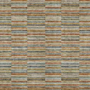 10' X 14' Orange Copper And Gray Striped Washable Indoor Outdoor Area Rug