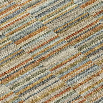 10' X 14' Orange Copper And Gray Striped Washable Indoor Outdoor Area Rug