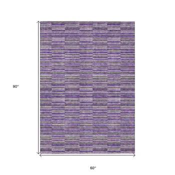 5' X 8' Purple And Lavender Striped Washable Indoor Outdoor Area Rug