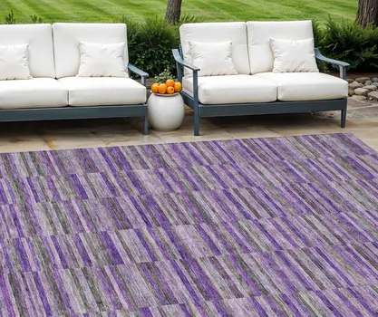 8' X 10' Purple And Lavender Striped Washable Indoor Outdoor Area Rug