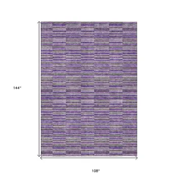 9' X 12' Purple And Lavender Striped Washable Indoor Outdoor Area Rug