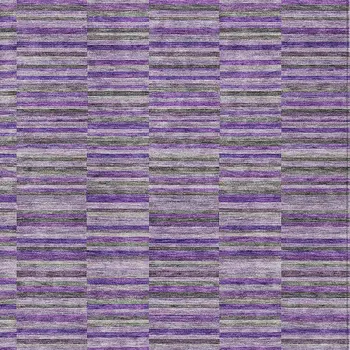 9' X 12' Purple And Lavender Striped Washable Indoor Outdoor Area Rug