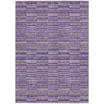 10' X 14' Purple And Lavender Striped Washable Indoor Outdoor Area Rug